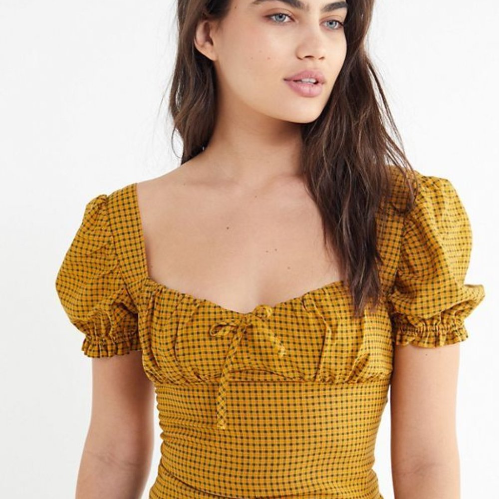 (SOLD) Urban Outfitters Cassia Plaid Puff Sleeve Top